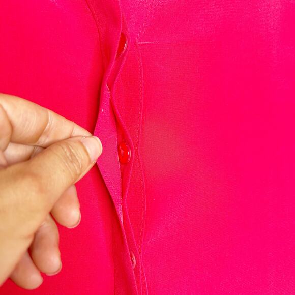 BARNEYS NEW YORK Silk Chiffon Long Sleeve Blouse V-Neck Button-Down Red Size 8 - Picture 5 of 11